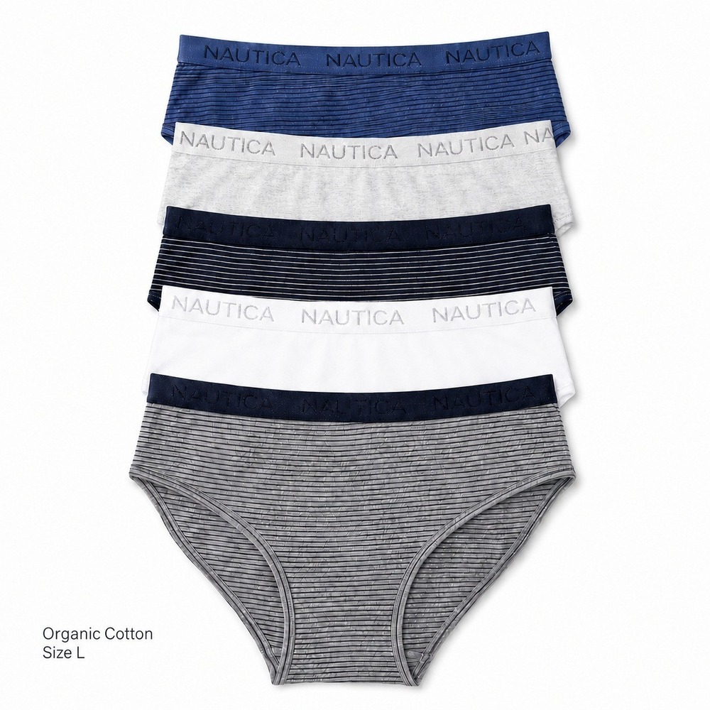 Nautica Women's 5pk Organic Cotton Hipster Panties Size L Assorted Multicolor